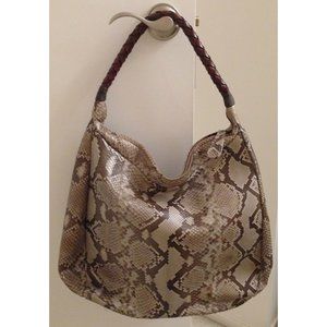 Auth Great Cond REAL natural beige brown PYTHON Carlos Falchi hobo shoulder bag